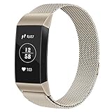 コンパチブル Fitbit Charge 3 バンド/Charge 4 バンド ミラネーゼループバンド 交換ベルト マグネットロック付き (シャンパン, Small)