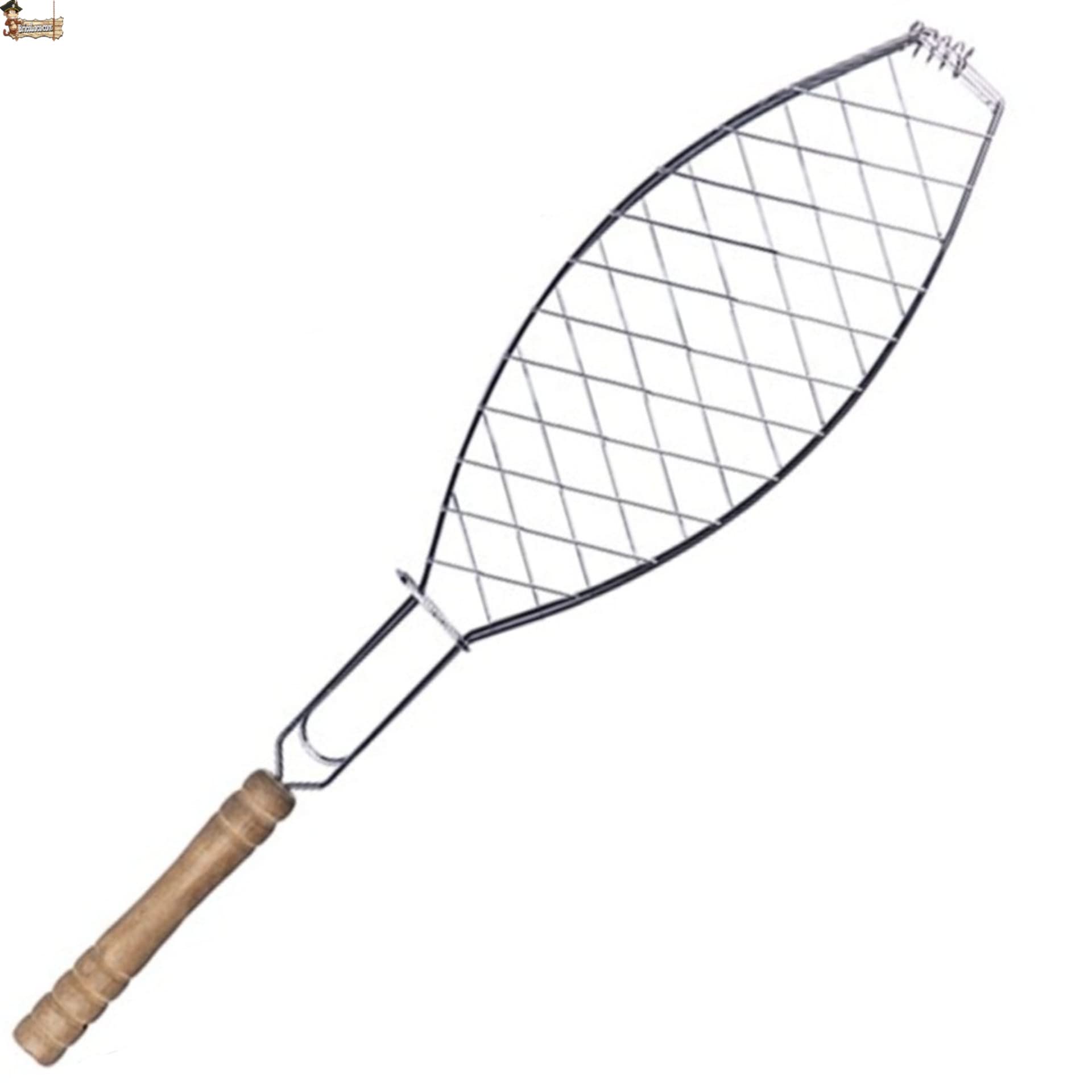 BricoLoco.com Grill Ryby Grill Grill ze stali nierdzewnej BBQ Grill Grill Grille na węgiel drzewny, drewno opałowe, węgiel i kominek. 55x12 cms. Jakość drewna uchwyt. (2)