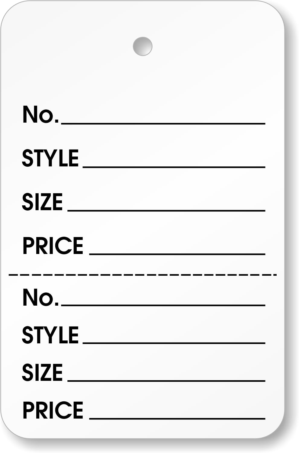 SmartSign Perforated Garment Tags | Unstrung Coupon Pre-Printed Tag | Clothing Size Style Price | 1.25" x 1.875", Pack of 1000, Made in USA