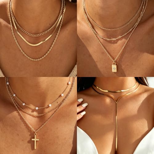 Image of 17 MILE 66 Pieces Gold Jewelry Set for Women, 9 Necklace, 22 Earrings, 23 Knuckle Rings Gold Plated Jewerly set Women Gift