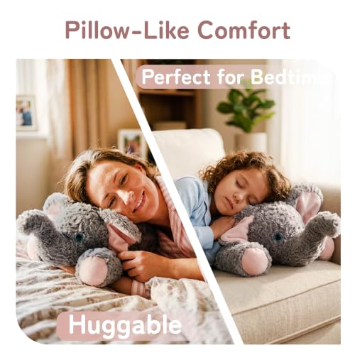 Image of Niuniu Daddy Weighted Stuffed Animal, 20 in 3.3 lbs, Elephant Calming Plush | Heavy sensory lap pad, lying body pillow for sleeping, machine wash, huggable plushies, soothing gift for kids and adults