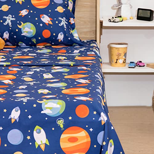 Nikkipeter Nikki Peter 100% Cotton Kids Bedsheet Sets For Boys And Girls, Space Twin Sheets, Galaxy Twin Bedding, Easy Care Super Soft Sheets Set - Oekotex Certified #TOP1