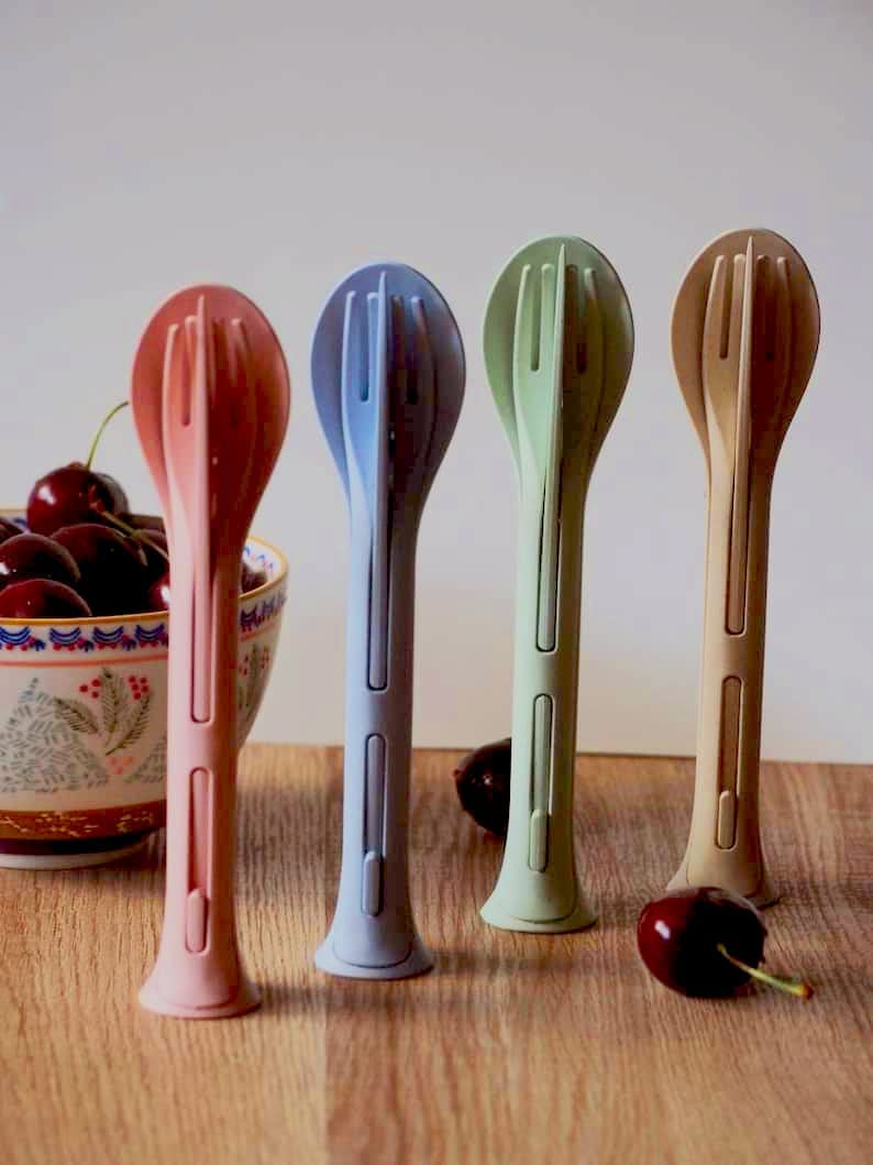 XML 3 in 1 Spoon Set Plastic Fork and Knife Kitchen Cutlery for Baby Travel, School, Picnic, Office, Daily Use (Multicolor, Pack of 5) 2