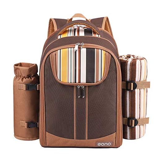 Eono Borsa termica per picnic per 4 persone con set di stoviglie e coperta