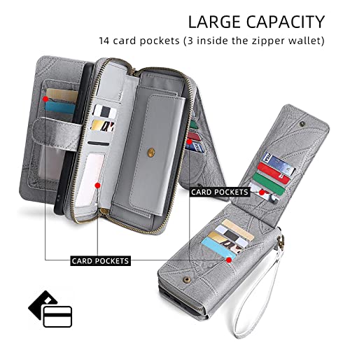 Funda tipo cartera para IP 14 Pro Max con tarjetero desmontable y correa gris 4