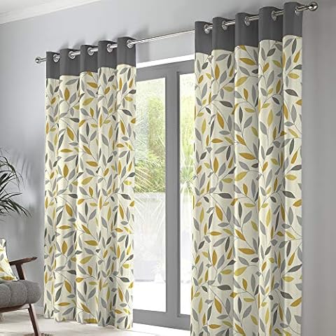 Fusion Grey & Ochre Leaf Curtains Cover