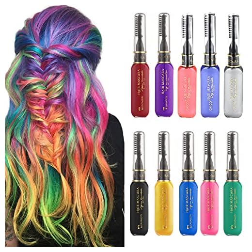 10 Colores Tizas para Colorear Lavable, Peine Lápiz para Tinte de Pelo Temporal, Sin parafenilendiamina, Pintura para Cabello Regalos de Cumpleaños, para Carnaval, Fiesta, Mujer y Cosplay