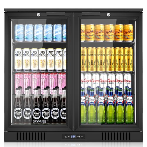 Image of ORYMUSE 36 Inch Commercial Back Bar Cooler with 2 Glass Doors, 7.2 Cu.Ft Under Counter Beverage Refrigerator with Safety Lock and LED Light for Bar, Restaurant and Home, Black