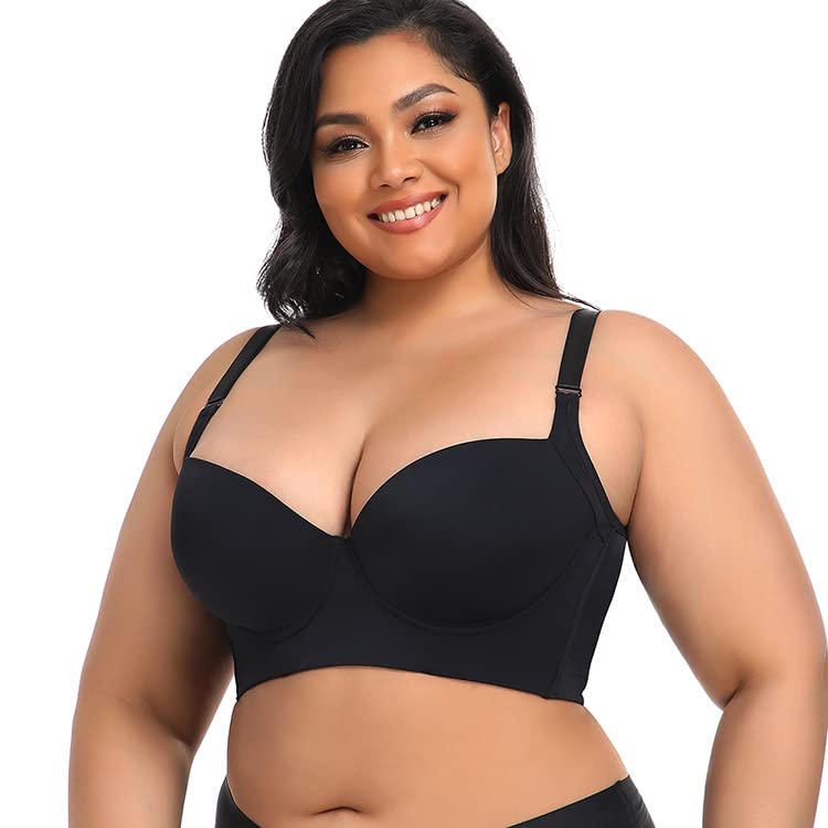 fizzoqi Wireless Shoulder Strap Stretchable & Comfortable Push-Up Bra with for Women | Full Seamless Cup with Side Breast Support for Sports | Black-44 E-picture-20