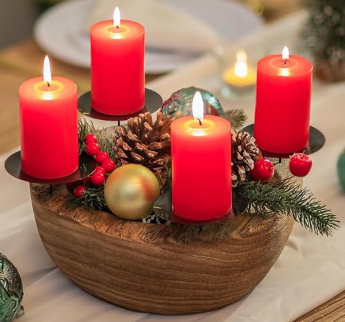 Romadedi Adventskranz Holz Kerzenhalter Adventsgesteck：Rund...