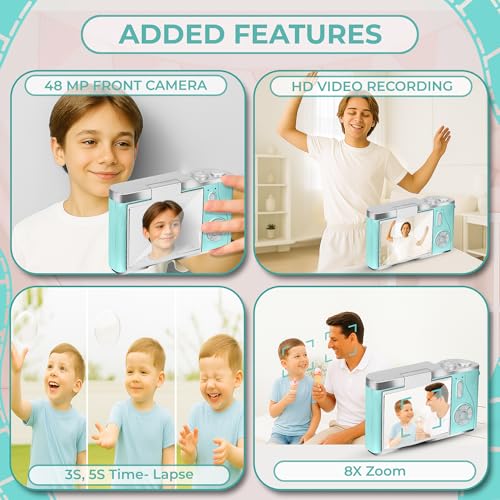 Image of Cason 48MP Digital Camera for Kids-Real Photo & Video Mini Camera for Photography 2.4 inch Rotating Screen, Built in Games Kids Cameras for 5-15 Years Girls & Boys(Supports Upto 64GB Memory)