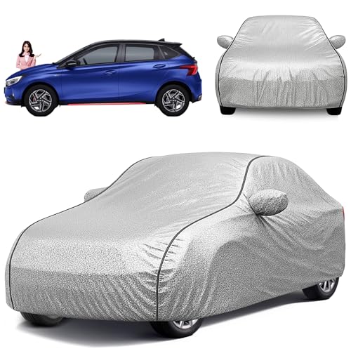 Image of Car Cover for Hyundai i20 Elite All Models (2014-2020) 100% Waterproof with Mirror & Antenna Pocket Triple Stitched Bottom Elastic Dustproof Full Body Protection (Heat & UV Resistant, Silver