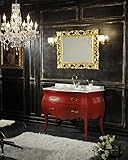 Mueble para el baño barroco rojo lacado brillo. Esta hermosa composición incluye el mueble en madera maciza con dos cajones soft close, cubierta de marmol guilloche, lavabo encajado de ceramica, espejo decorado y dos lámparas. Hermoso mueble para el baño producto 100% en Italia.