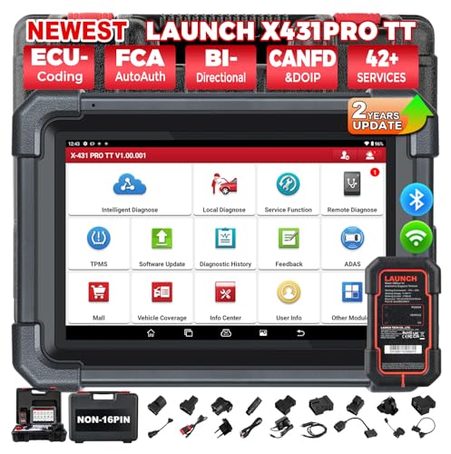 LAUNCH X431 Pro TT OBD2 Diagnosegerät Auto, OE-Level Vollsystem launch Diagnosegerät Auto,38+ Servicefunktionen, CANFD,ECU-Codierung, Bidirektionaler Steuerung, FCA,kfz Tester für VAG-geführte