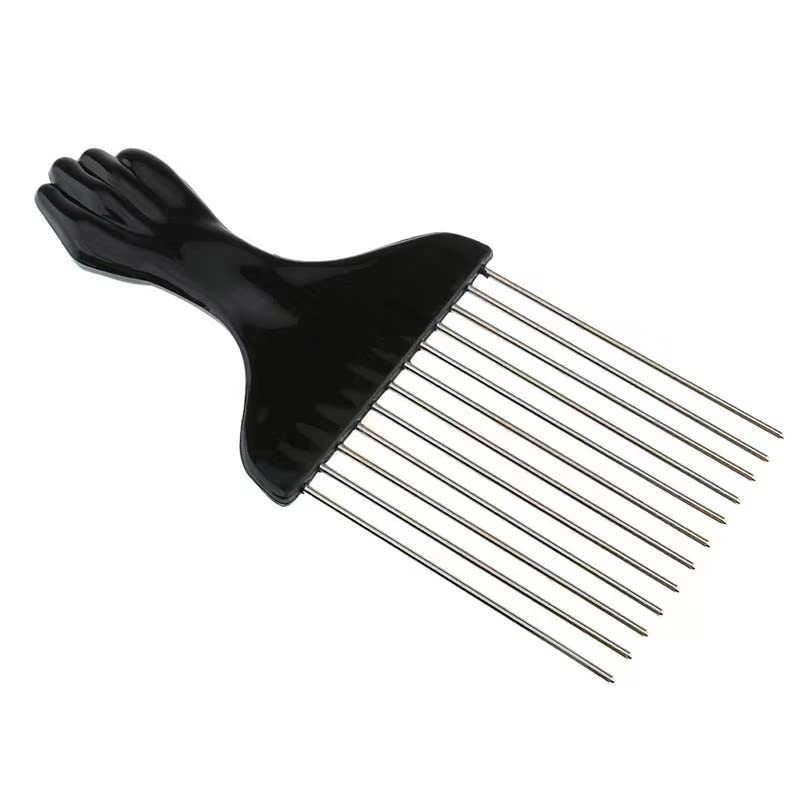 Vista 6 de Peineta afro, peine para el cabello, 2 piezas de peine de metal para hombres y mujeres, peines afro, púa para peinar el cabello (negro, 2p)