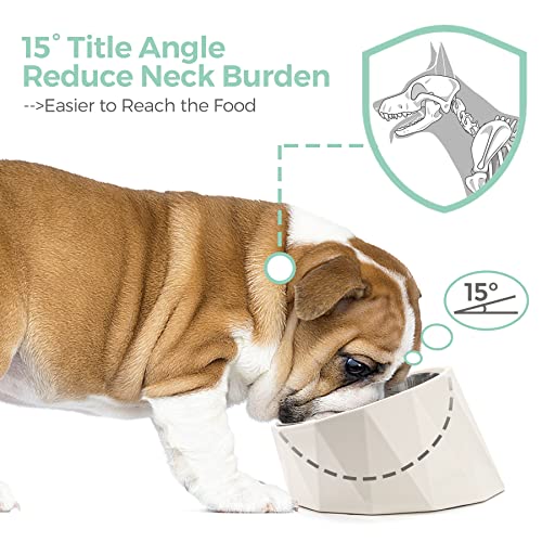 Msbc Tilted Angle Stainless Steel Dog Bowl,15°Slanted Pet Feeder For Dog And Cat, Non-Skid & Non-Spill Feeding Bowl With Detachable Melamine Stand, Food Dog Dish, Easier To Reach Food, White #TOP5