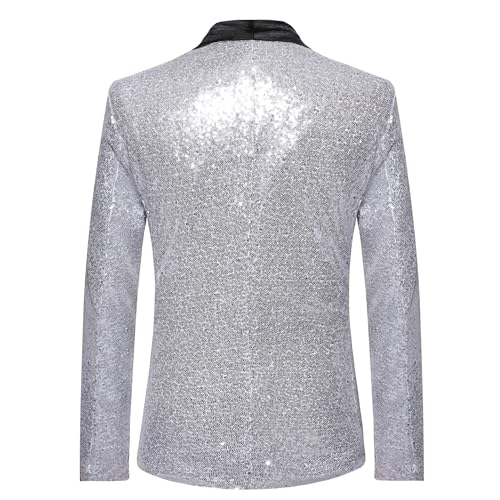 Men's Sequins Suit Jacket Slim Fit Shawl Lapel Blazer Sport Coats 1 Button Tuxedo Jackets for Prom Party Dinner2