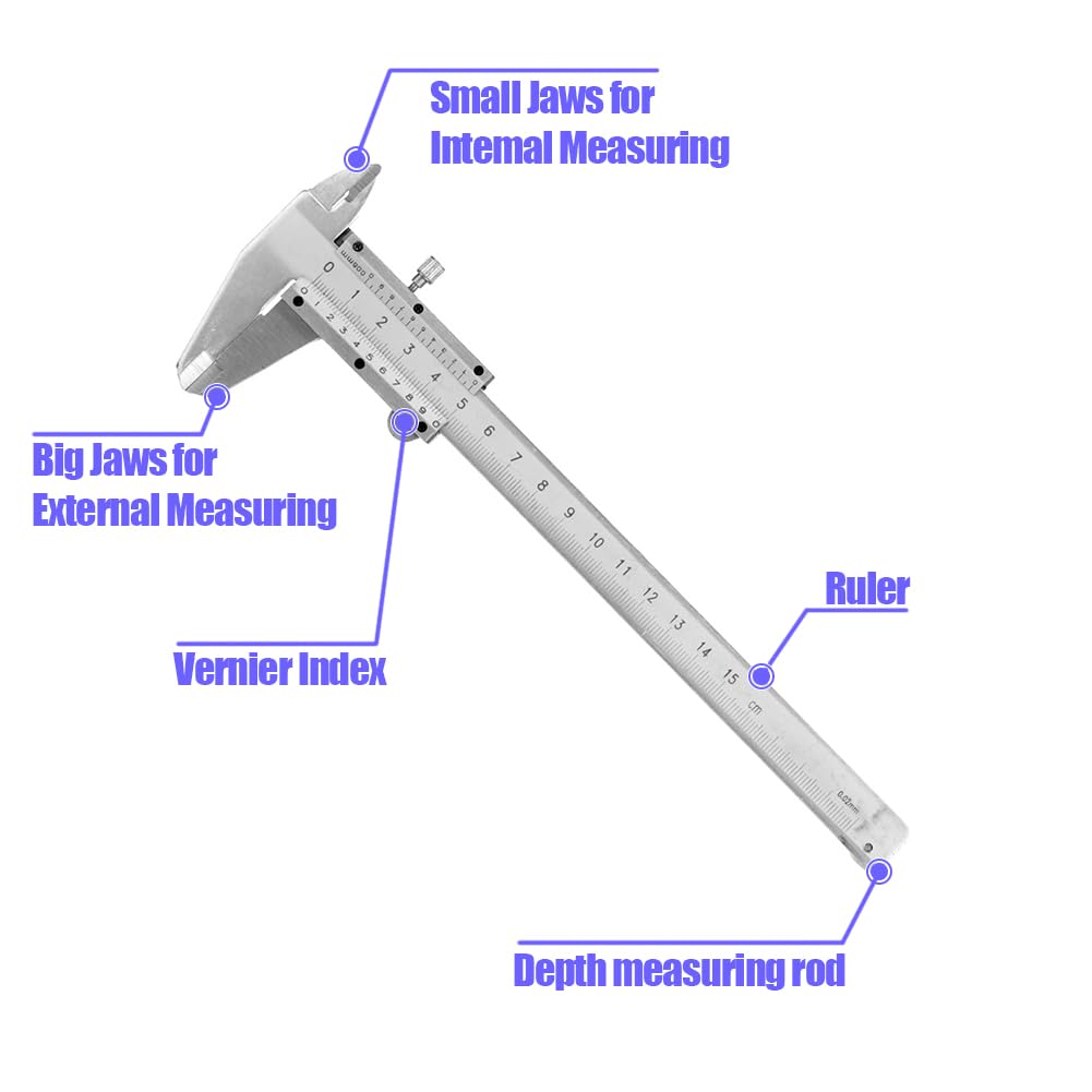 Calibro A Corsoio Manuale, Analogico Misurazione Manuale Vernier Caliper Carbonio Metal Micrometer Strumento Misura Gauge Digitale Professionale Per Misurazioni Esterne Interne Profondità E Passo - 11