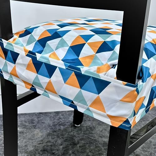 Image of Set of 6 Stretchable Dining Chair Covers, Universal Fit Washable Seat Slipcovers for Dining Room & Home Decor (Blue Triangle)