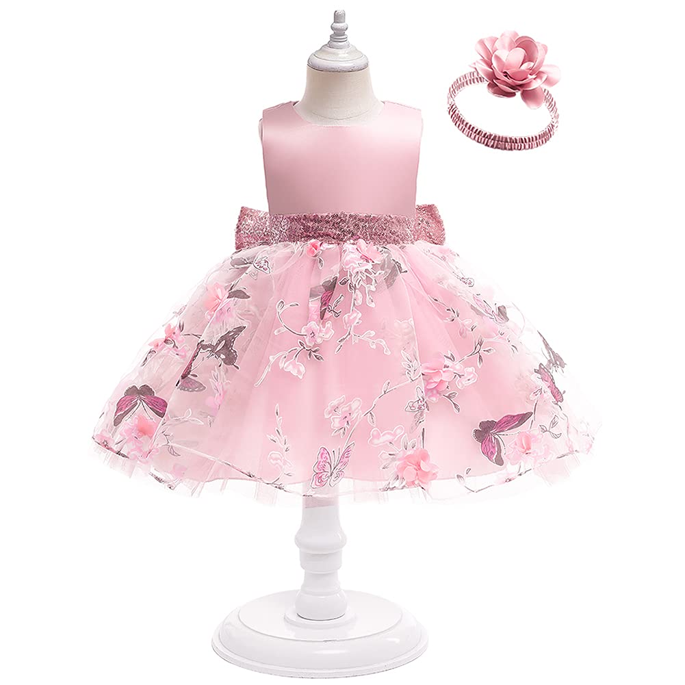 IDOPIP Flower Girl Sequins Bowknot Tutu Dress With Headband - Princess Wedding Birthday Party Gown For Kids