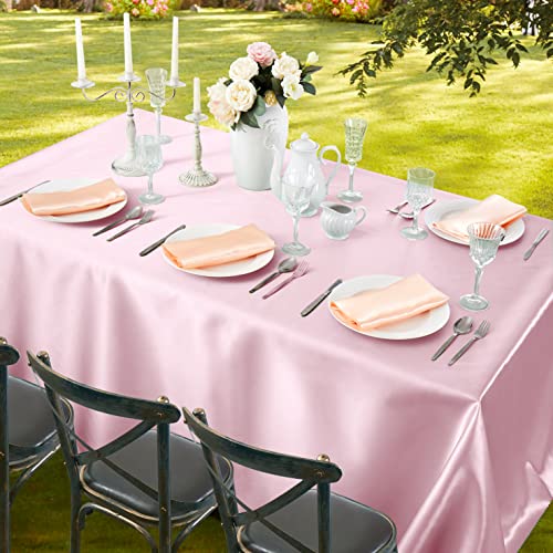 Manyshofu Satin Tablecloth 6Pcs Long Rectangle Tablecloth - 60 X 102 Inches, Pink Tablecloth Satin Table Cover Silky Table Cloth - Smooth Overlay Table Cloth For Wedding Party Restaurant Banquet #TOP7
