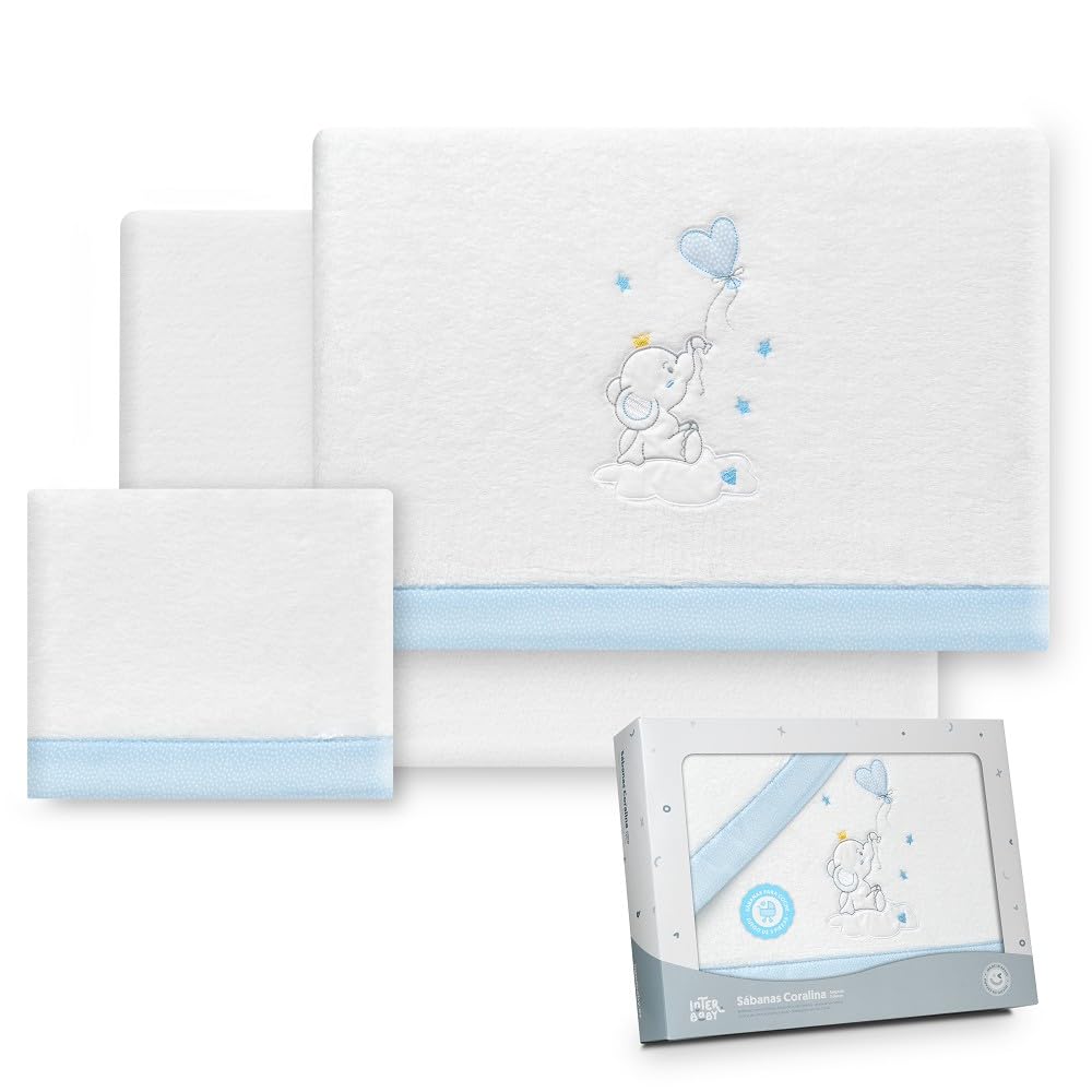 Interbaby - Set of sheets for pram 40 x 80 cm, baby - coral fabric winter sheets - elephant balloon heart - includes fitted sheet + top sheet + pillow case