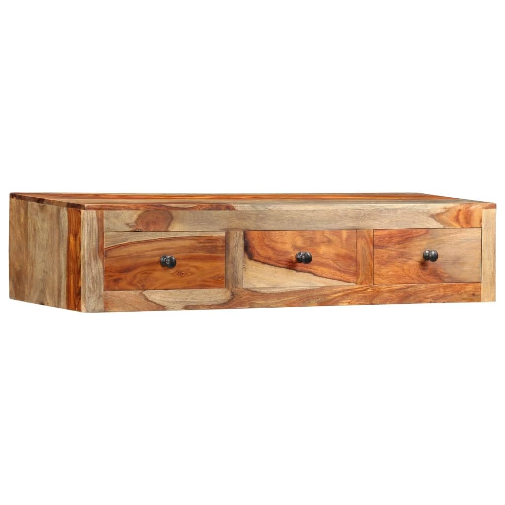 Konsola ścienna z litego drewna akacjowego, 100 x 25 x 20 cm, z 3 szufladami, miejsce do przechowywania, do salonu, sypialni, przedpokoju i biura, nowoczesny stolik pomocniczy