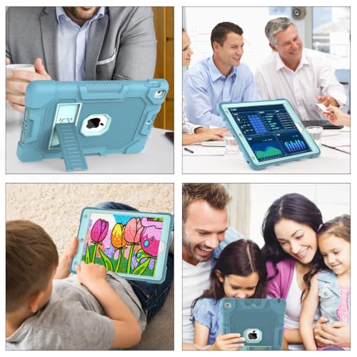 Image of TIMISM iPad 9th /8th /7th Generation 10.2 Inch Case, Blue+Green | Kickstand, Heavy Duty Shockproof, Hard Hybrid Three Layer Protective Cover
