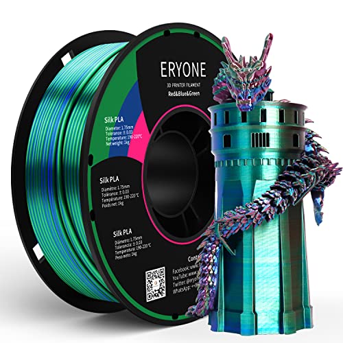 ERYONE Filament PLA en soie tricolore 1,75 mm, filament pour imprimante 3D PLA +/-0,03 mm 1 kg/bobine, Silk Rot Blau et GrÃ¼n