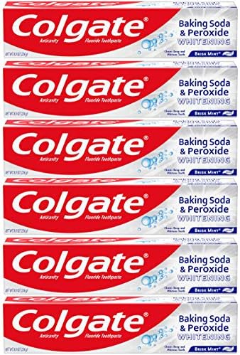 Colgate Peroxide and Baking Soda Toothpaste with Fluoride for Teeth Whitening and Stain Removal, Brisk Mint - 8 ounce (6 Pack)