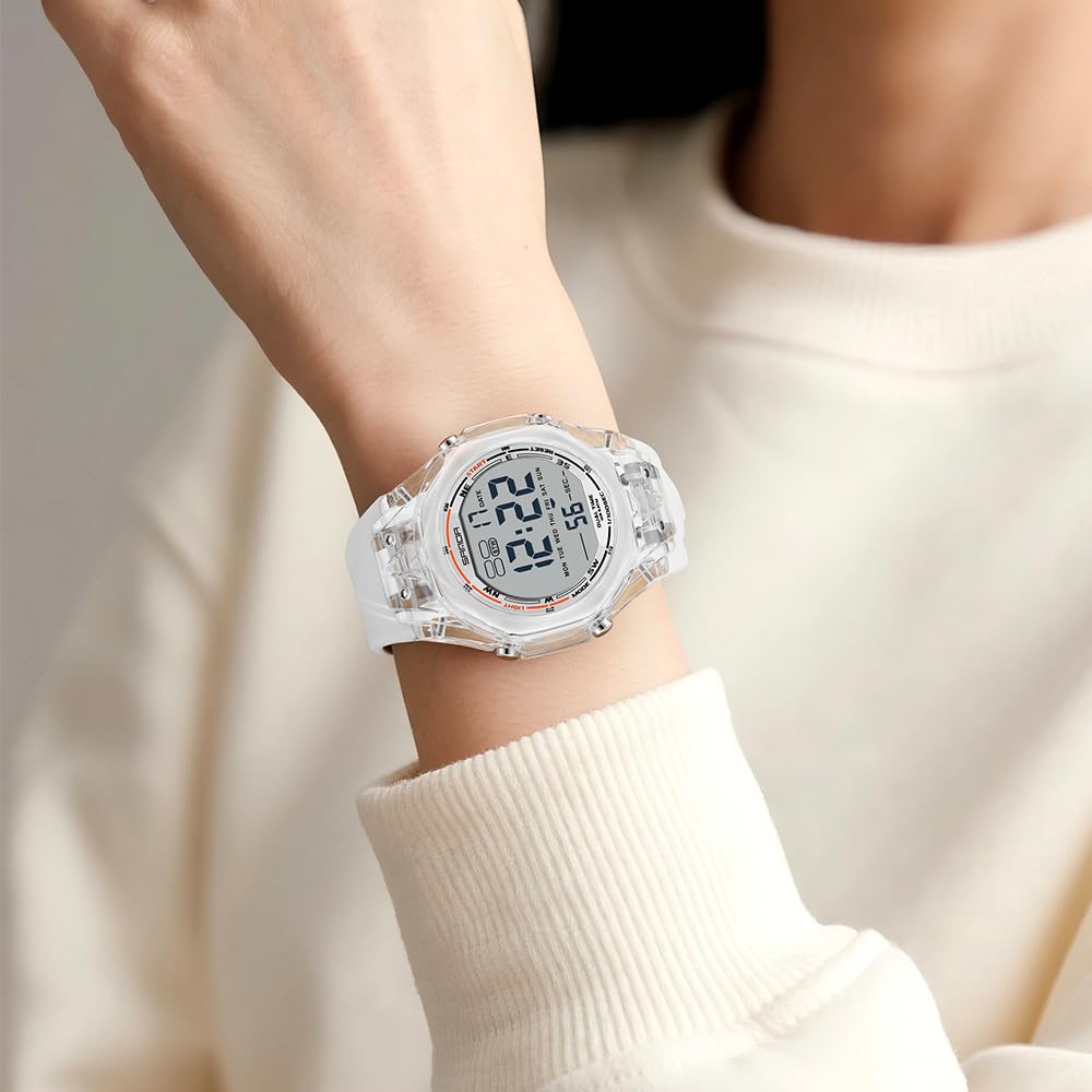 Orologio da polso da uomo, trasparente, militare, sportivo, digitale, impermeabile fino a 50 m, retroilluminazione a LED, cinturino in TPU, calendario con data, orologio da polso casual