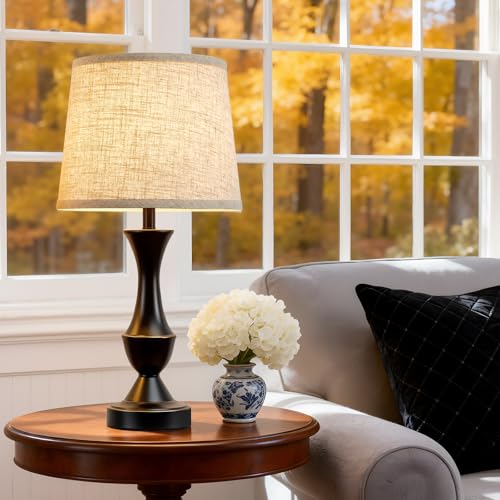 Image of Luvkczc Table Lamp Set of 2, 19 inch Farmhouse Vintage Bedside Lamps | for Living Room & Bedroom, Linen Shade Desk Lamps for Nightstand, Office, Study(Bulb not included)