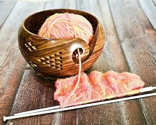 Ajuny Handmade Large Wooden Yarn Bowl Wool Ball Holder with Elegant Design Gifts 6x3 Inch