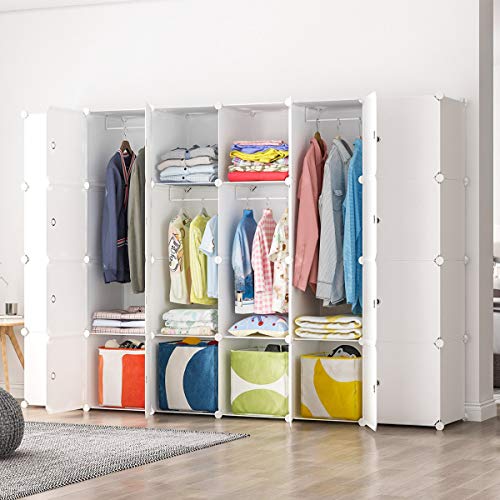 JYYG Portable Wardrobe Closets 14\"x18\" Depth Bedroom Armoire, Clothes Storage Organizer, 24 Cubes, White