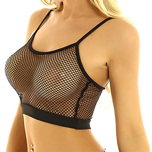 ZUYPSK Womens Camisole Deep U Neck Sheer Mesh Bra See Through Bralette Crop Tops Vest Dancing Music Festival Clothes Clubwear (Black, Medium) - Image 3