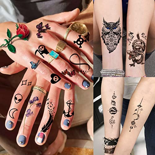 Egmbgm 66 Sheets 430+ Pcs Cute Temporary Tattoos For Women Men Adults, Watercolor Butterfly Flower Lavender Fake Tattoo Stickers Kids Boys Girls, Black Star Animals Space Temp Tattoos Dragon Wolf Lion #TOP1