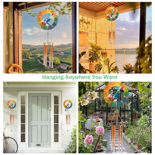 Image of Wind Chimes with Hummingbird Wind Spinner, Gifts for Mom Women Grandma Birthday Retirement Teacher, 31 inch Windchimes Outdoor Decor Hanging Mobile for Garden Porch Patio Backyard