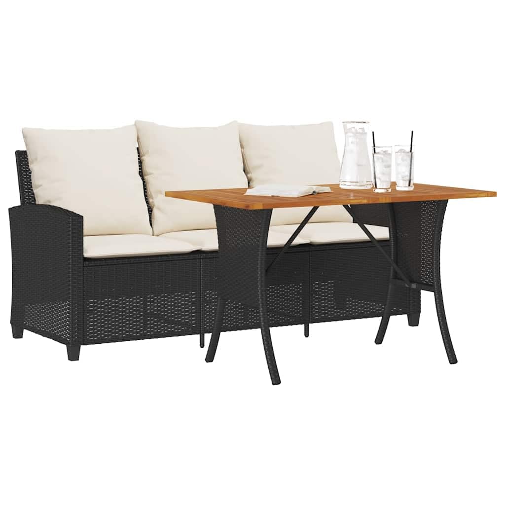 vidaXL Divano da Giardino a 3 Posti Cuscini&Tavolo Nero in Polyrattan