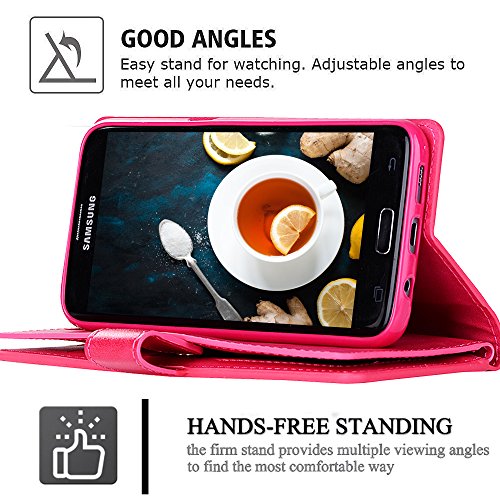 Galaxy S7 Wallet Case For Women/Men,Auker Trifold 9 Card Holder Premium Folio Flip Leather Magnetic Wallet Case With Strap Full Body Protective Zipper Pocket Purse Case For Samsung Galaxy S7 Rose #TOP4