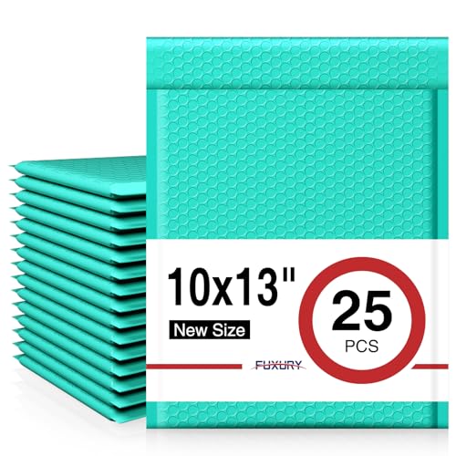 Image of Fuxury Bubble Mailers 10x13 Inch Teal 25 Pack, Opaque Padded Envelopes for Clothing, Books, Makeup & Accessories, Self Seal Shipping Bags for Small Business