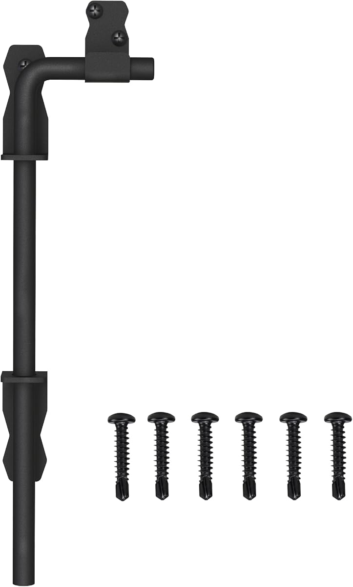 Sdstone 12 Inch Heavy Duty Cane Bolt Gate Drop Rod,Gate Ground Latch Hardware for Wooden Fences,Metal Gates Doors Stopper for Gate Ground (Black Finish,1 Pack)