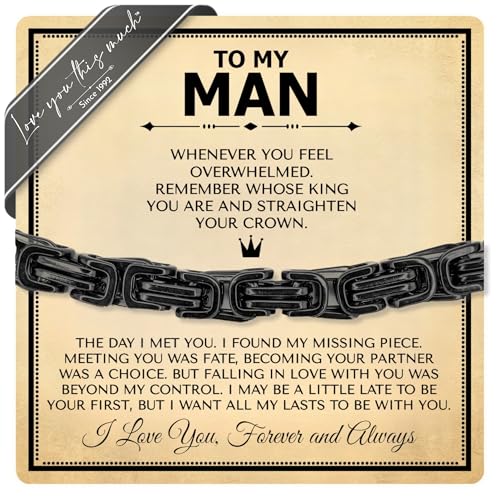 Love You This Much To My Man Straighten Your Crown Gift for Him | Men's 5mm Twist Steel Bracelet | 8