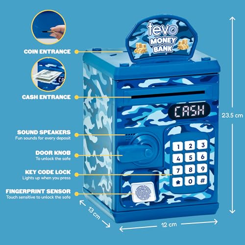 Tevo Digital Money Box For Boys - Electronic Kids Safe With Password - Piggy Bank With Auto-Feed - ATM Cash Savings Box For Kids Age 3 + - Image 7