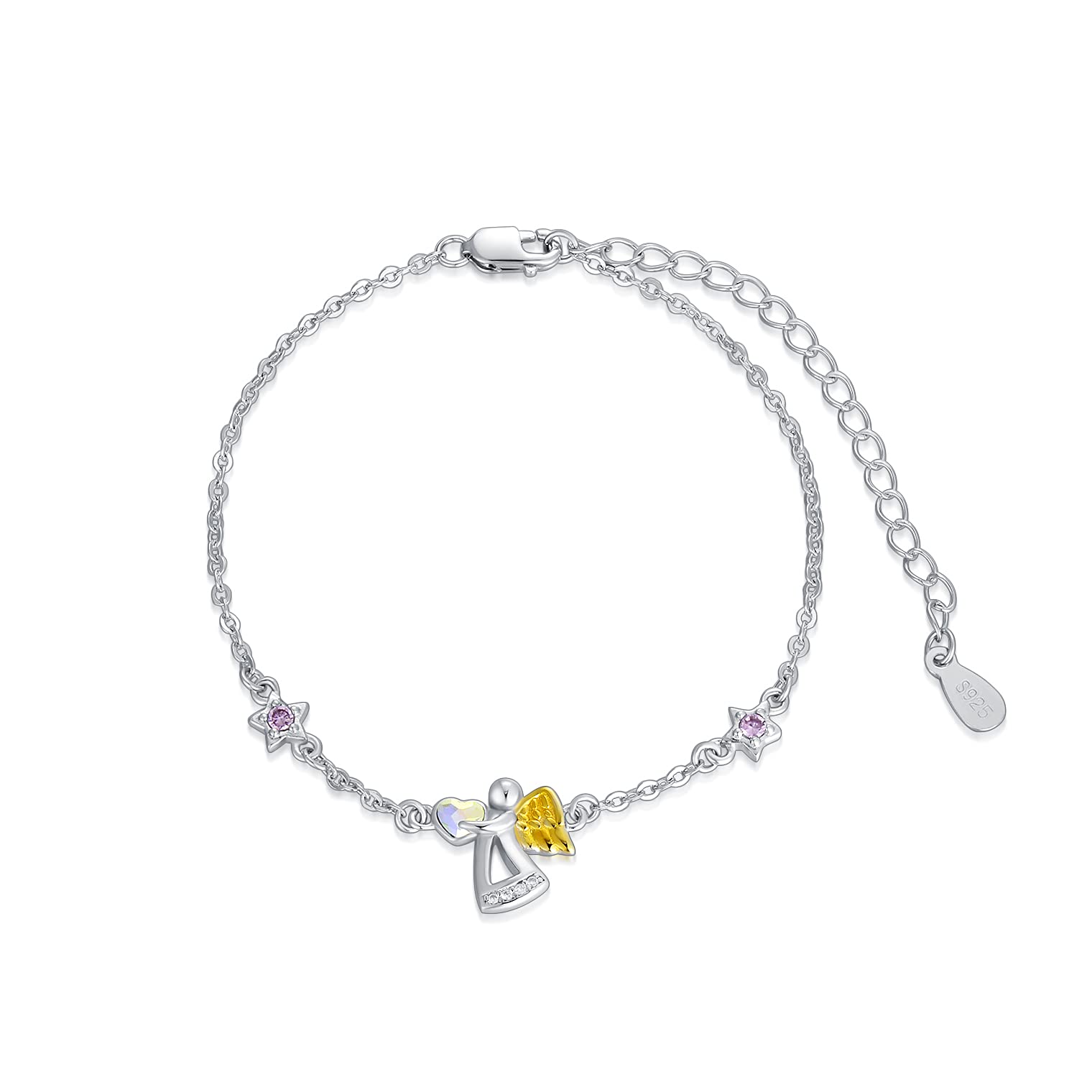 Bracciale dell'angelo custode Bracciale dell'angelo in argento sterling 925, regali di battesimo, comunione e compleanno per ragazze e bambini (bianco)