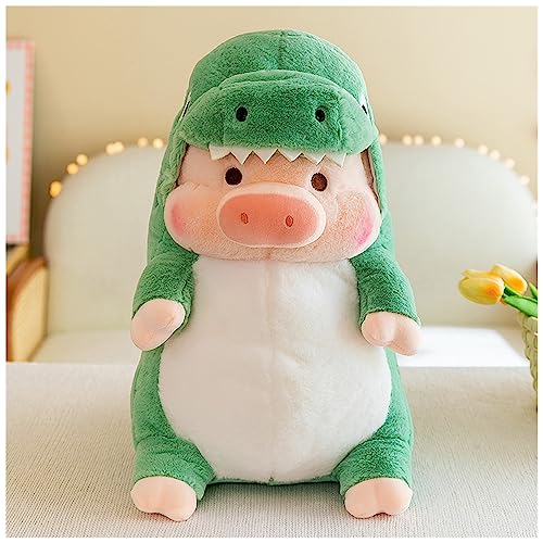 LANFIRE Pig Plush Stuffed Toy Pig Dressed as Shark Dinosaur Cute Plush Pillow for Boys Girls (Green, 12.9 in)