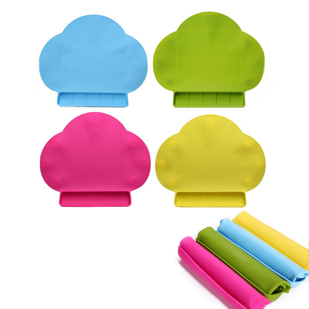 Set De Table Enfant Silicone 2 Pièces Rose Et Bleu 40x30cm - Antidérapant Lavable Sans BPA Avec Sac Rangement