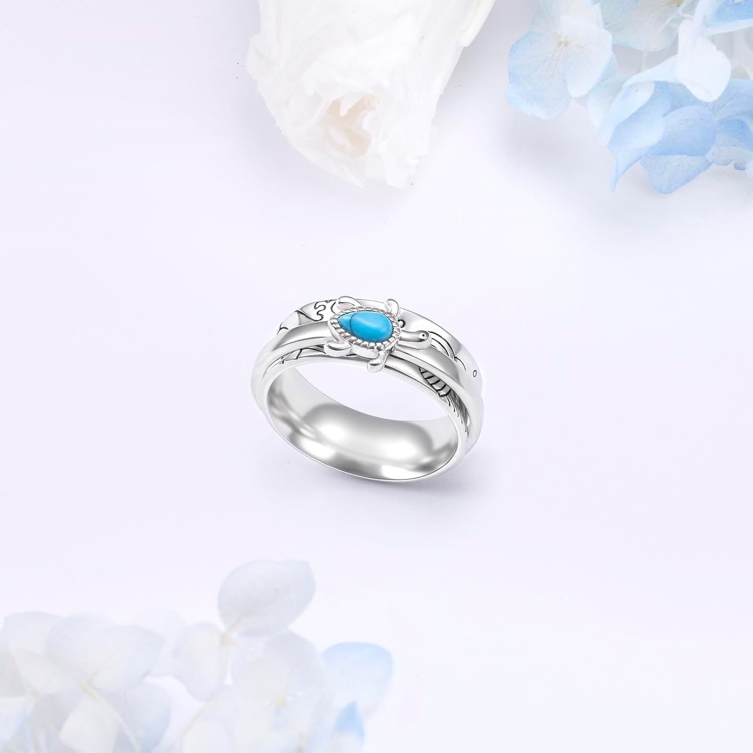 Sterling Silver Spinner Ring Sea Turtle Rings for Women, Vintage Wide Band Fidget Ring for Anxiety Relieve Stress Gift for Women Size 7-9 - Image 2