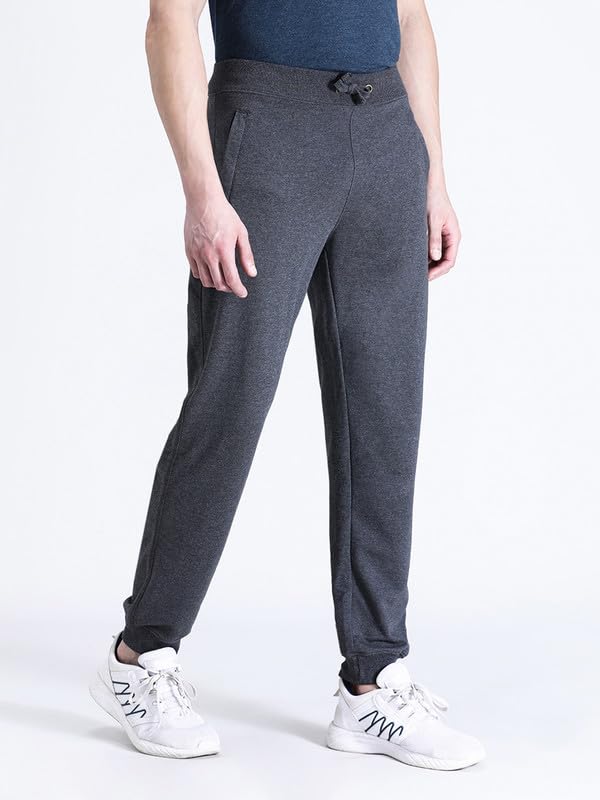 Image of CROCODILE Men Solid Ankle Length Joggers | French Terry Cotton | Drawstring Waist | 3 Pockets