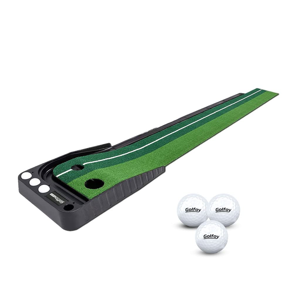 Golf Putting Mat Green Indoor OutdoorAuto Ball Return FunctionPortable Golf Court Mini Training Aids - Extra Long Real-Like Grass Putting Trainer Set3 Practice Bonus Balls