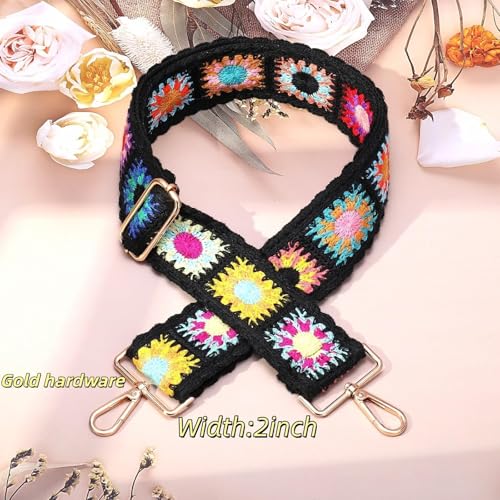 Image of Crochet Flower Purse Strap,Knit Wide Replacement Crossbody for Shoulder Strap Bag Adjustable 2inch Guitar Strap
